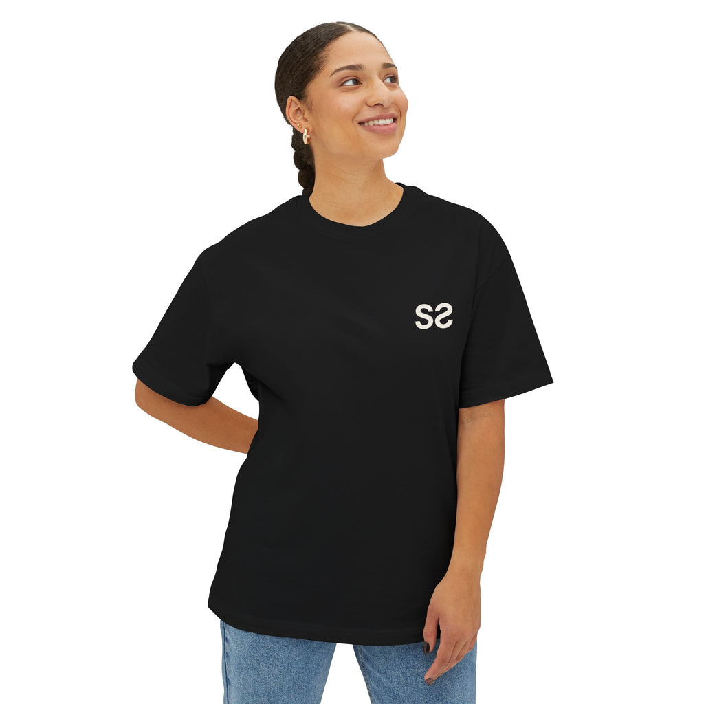 Noir – T-shirt oversize unisexe Double S coupe boxy, porté de face