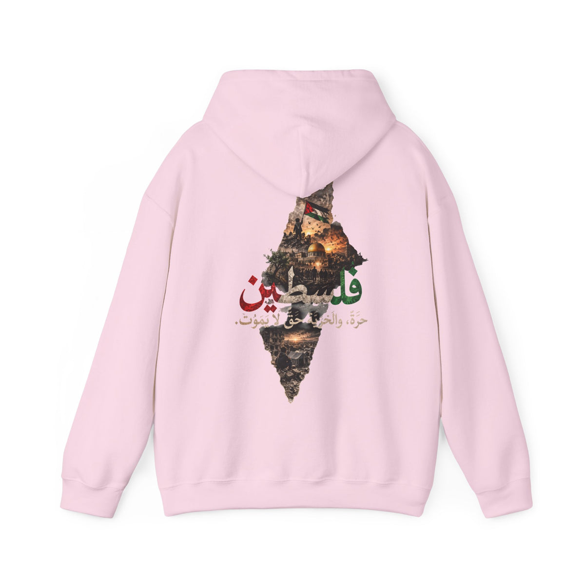 Rose pâle – Sweat à capuche unisexe By Double S (Palestine), vue de dos avec l'illustration Filastin