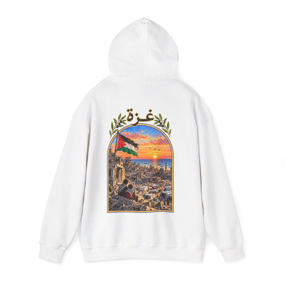 Blanc – Sweat à capuche unisexe Palestine, vue de dos, capuche relevée