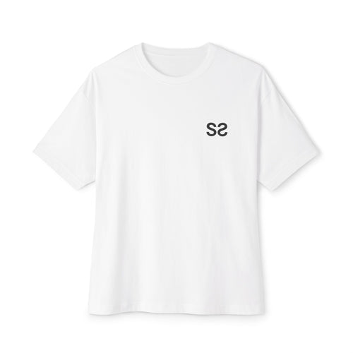 Blanc – T-shirt oversize unisexe Double S coupe boxy, vue de face avec le logo Double S
