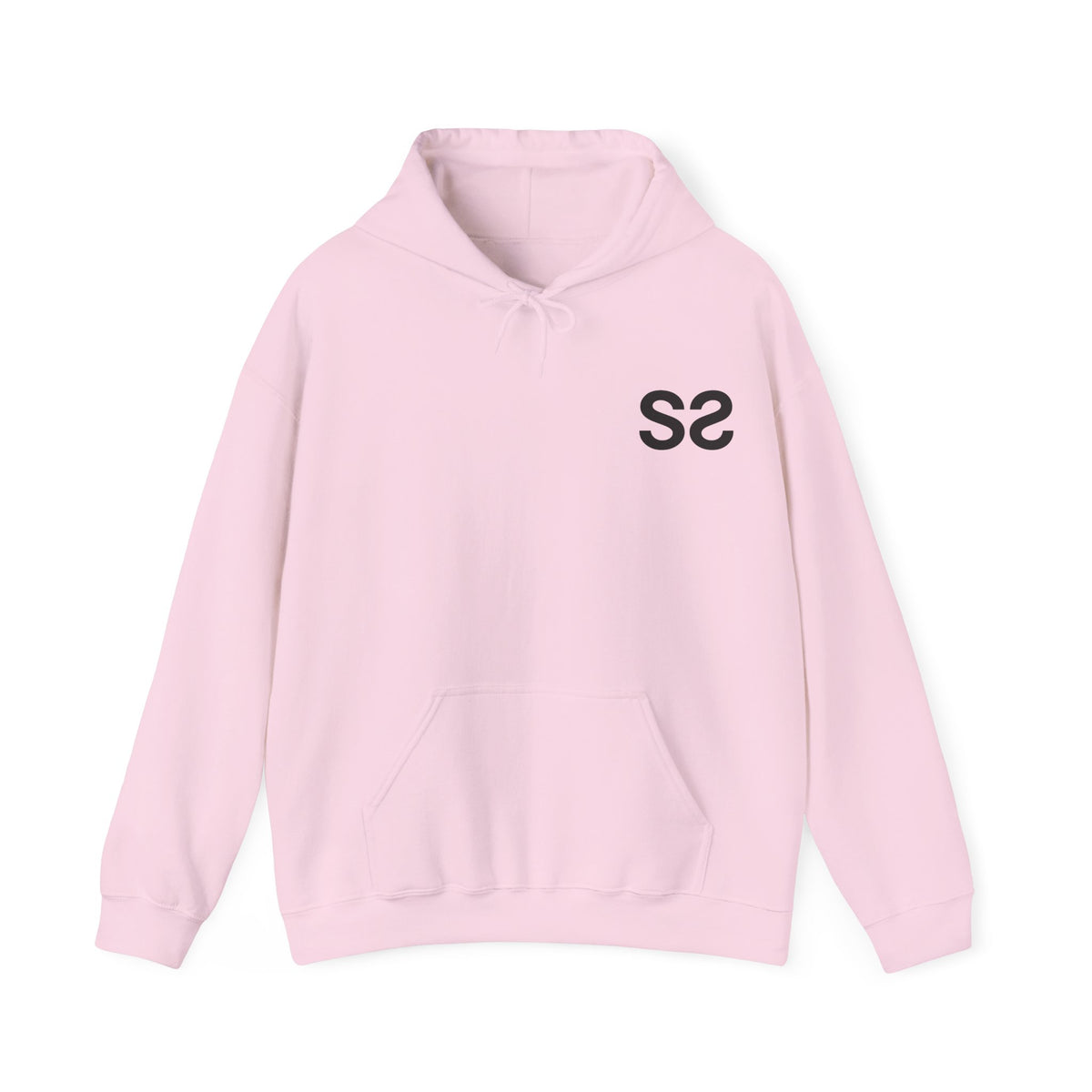Rose pâle – Sweat à capuche unisexe Palestine, vue de face avec le logo Double S