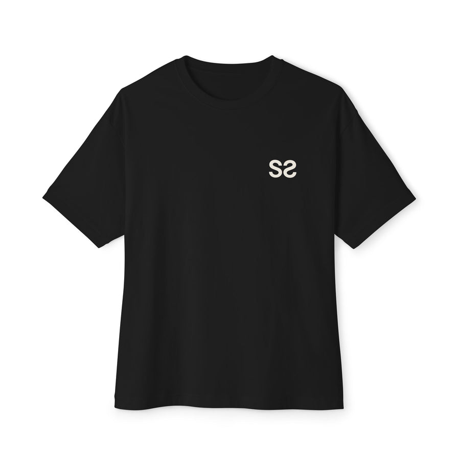 Noir – T-shirt oversize unisexe Double S coupe boxy, vue de face avec le logo Double S